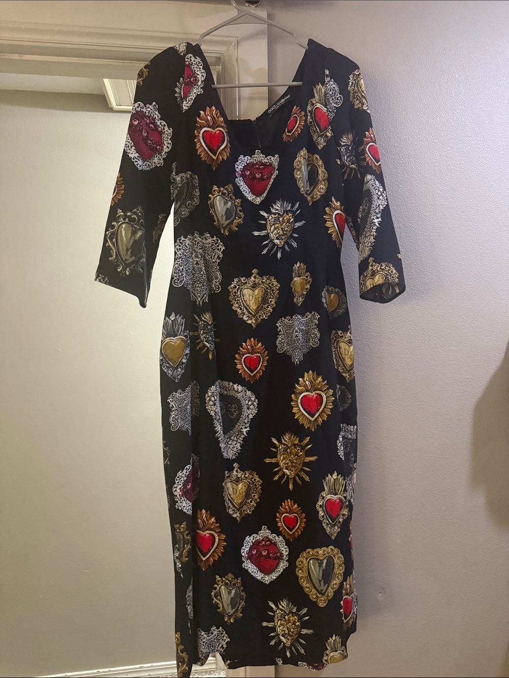 Dolce & Gabbana Sacred Hearts Black Midi Dress